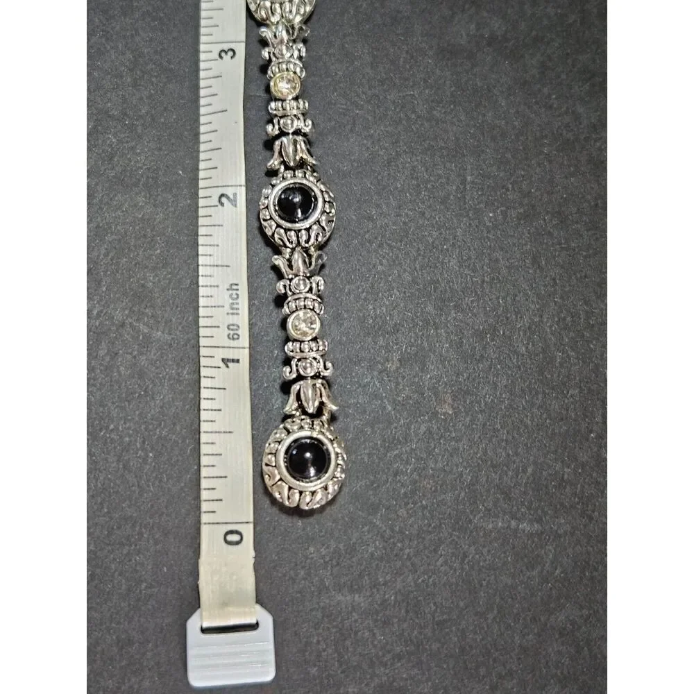 Silver tone chunky bracelet with black 7.25